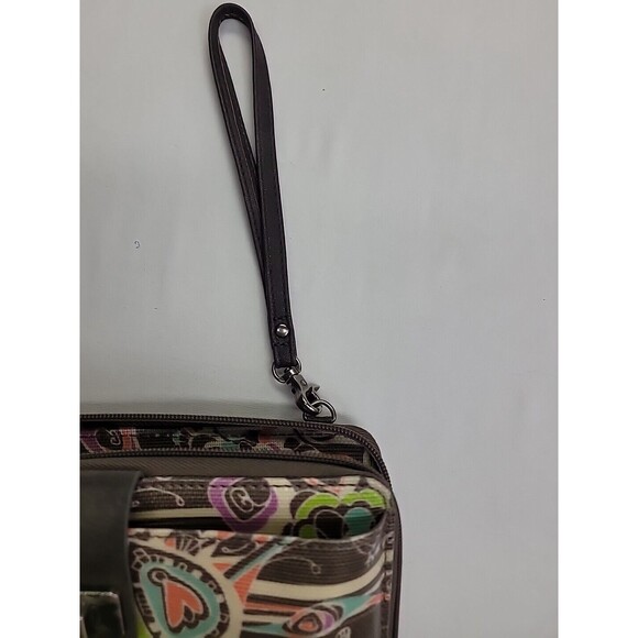 Sakroots Multicolor Wristlet Wallet  Women Removable Strap Brown Heart Whimsical - Picture 7 of 12